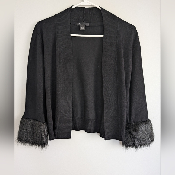 Sweaters - Thesis Medium Black Cardigan With Faux Fur Sleeves
